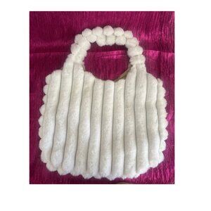 Coquette White Fuzzy Plush Shoulder Bag Cozy Winter Purse Cream Faux Fur